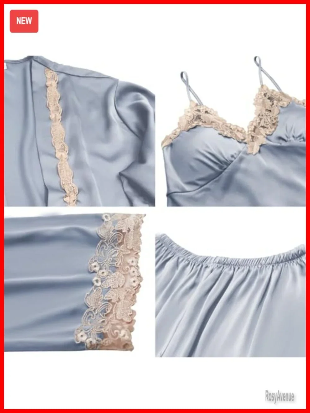 5 Pc Silk Pajama Set Satin Sleepwear Loungewear Robe Camisole Shorts Pants